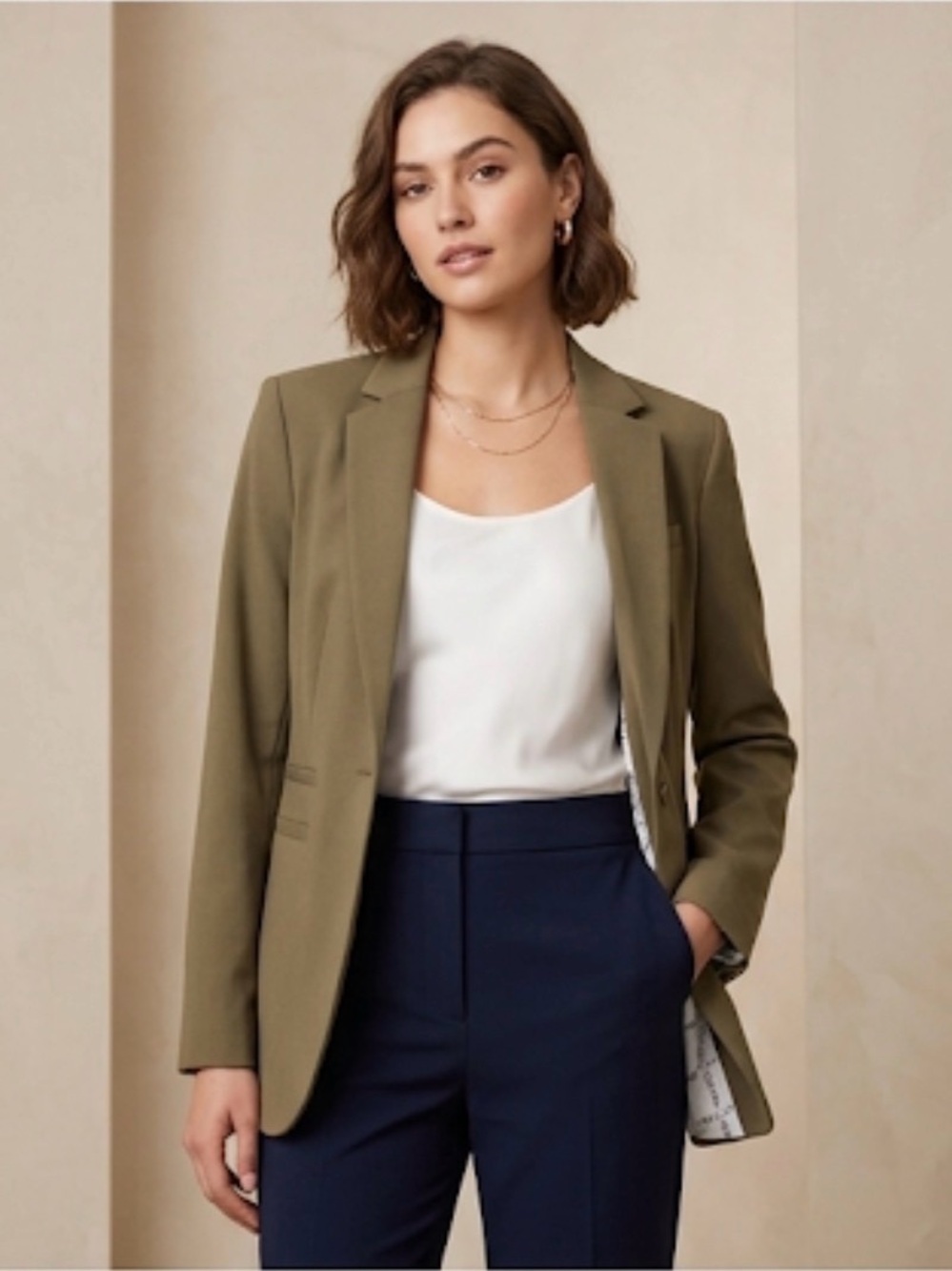Calvin Klein Women’s Olive Blazer Single-Button Blazer